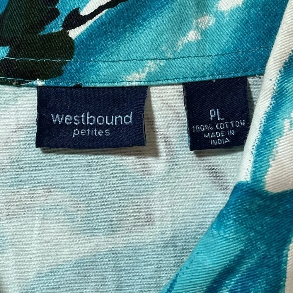 Westbound Petites 3/4 Sleeve Blue/Black Floral Button Down Jacket Petite Large - Picture 6 of 6